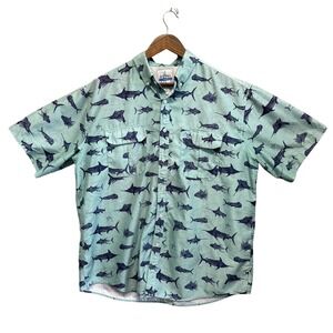 Guy Harvey Mens XL Short Sleeve Button Up Shirt Fish Map Skribbler Tech Vented